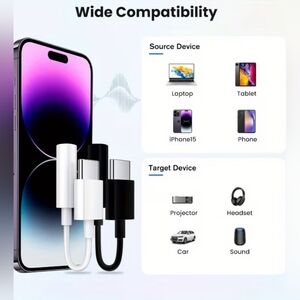 USB-C to 3.5mm Female Headphone Jack Adapter DAC Type C Audio Aux Cable Dongle